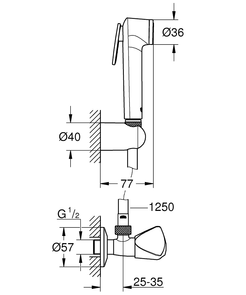 Grohe Tempesta-F Taharet Sprey Takımı - 27514001 teknik çizim