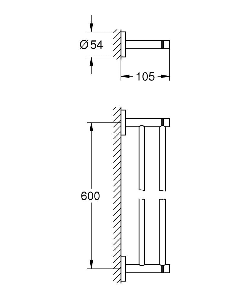 Grohe İkili Havluluk 60 cm Essentials Brushed Hard Graphite - 40802AL1 teknik çizim