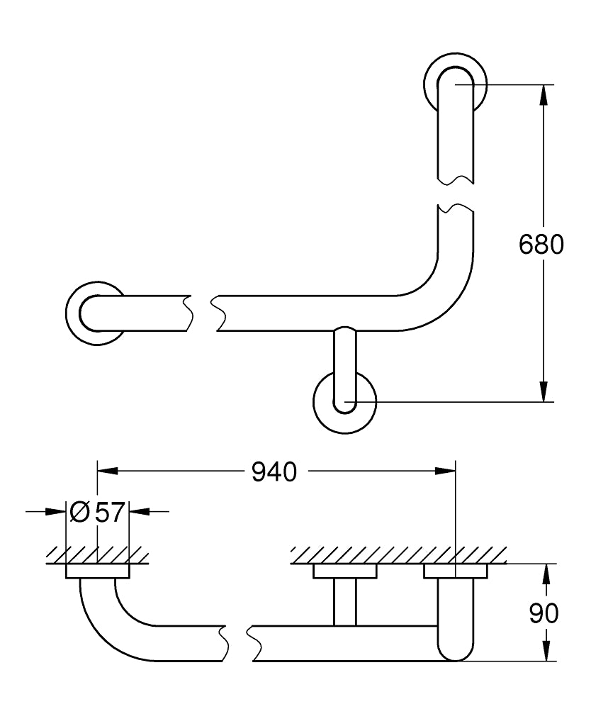 Grohe Tutunma Barı 74x100 cm Essentials Krom - 40797001 teknik çizim