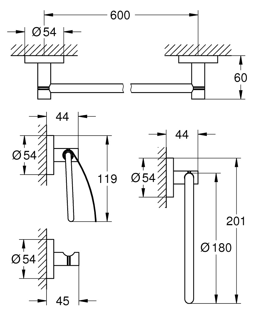 Essentials Aksesuar Seti 4 Parça Krom -40776001 teknik çizim