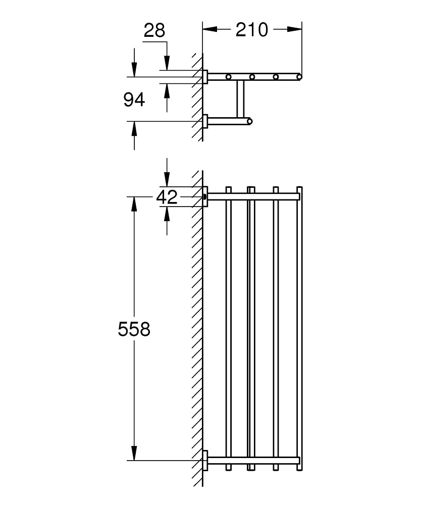 Grohe Eurocube Raf Havluluk - 40512001 teknik çizim