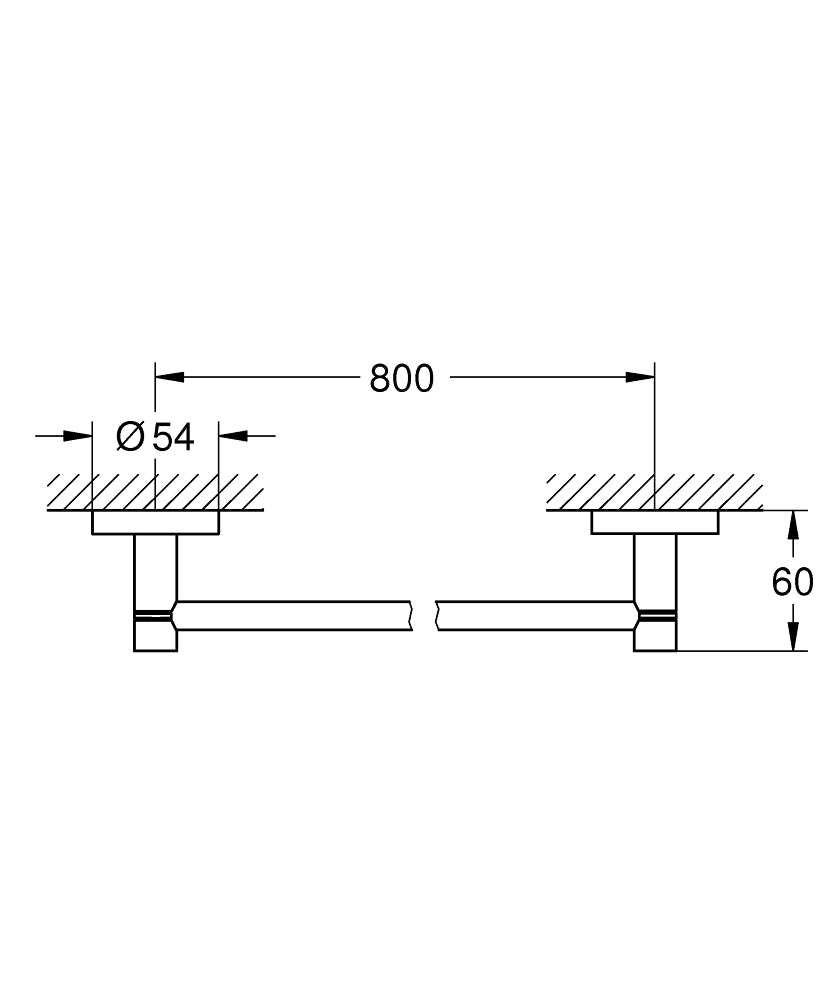 Grohe Uzun Havluluk 80 cm Essentials Brushed Hard Graphite - 40386AL1 teknik çizim