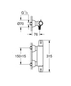 Grohe Grohtherm  Special Termostatik Lavabo Bataryası 1/2″ - 34666000 teknik çizim