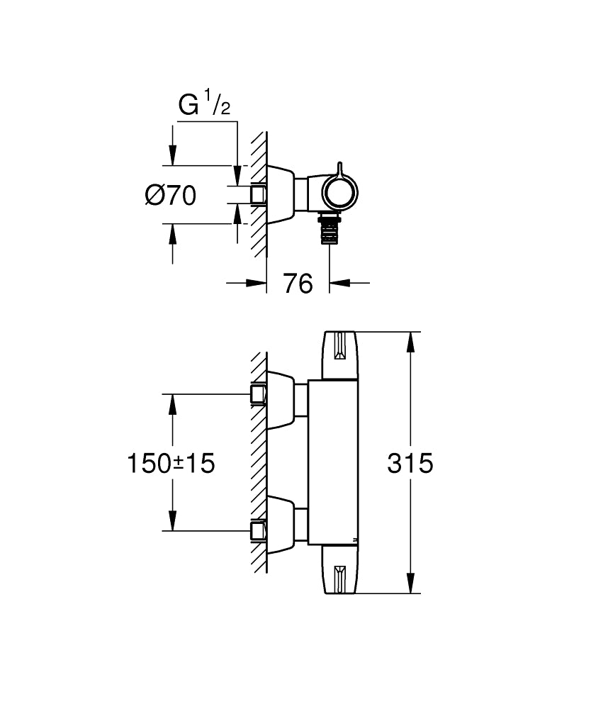 Grohe Grohtherm  Special Termostatik Lavabo Bataryası 1/2″ - 34666000 teknik çizim