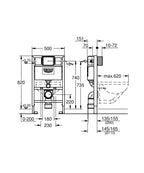 Grohe Rapid SL Gömme Rezervuar Pnömatik Alçıpan Tipi Kısa 15 cm - 38526000 teknik çizim