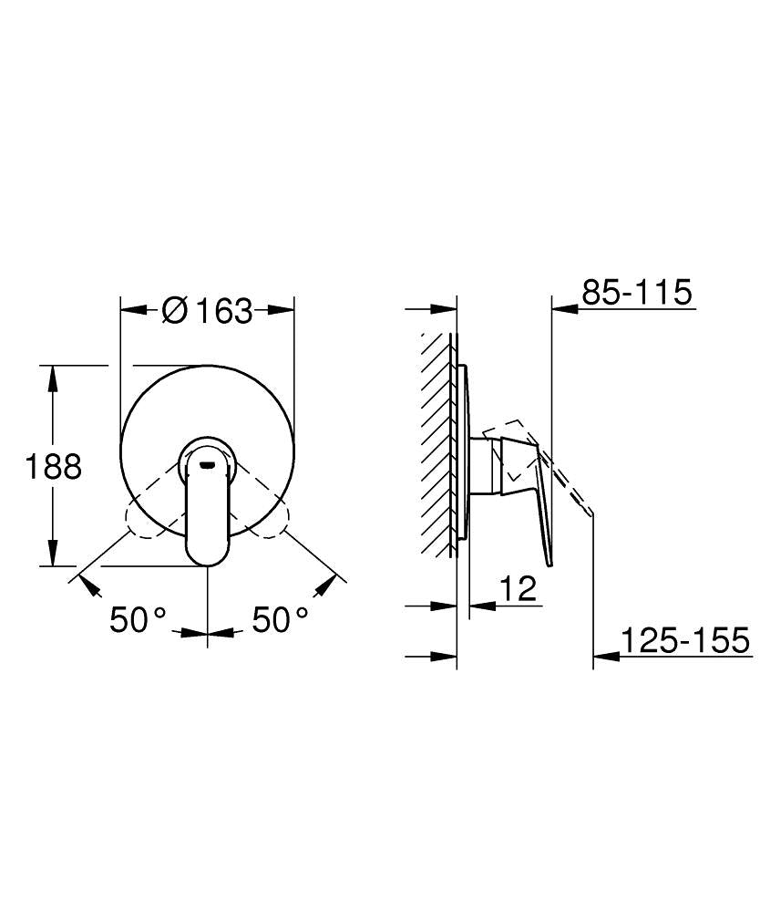Grohe Eurocosmo Ankastre Duş Bataryası - 19383000 teknik çizim