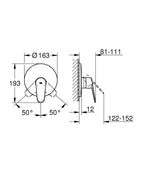 Grohe Eurodisc Cosmopolitan Ankastre Duş Bataryası - 19549002 teknik çizim
