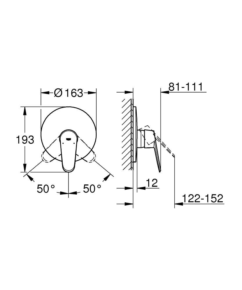 Grohe Eurodisc Cosmopolitan Ankastre Duş Bataryası - 19549002 teknik çizim