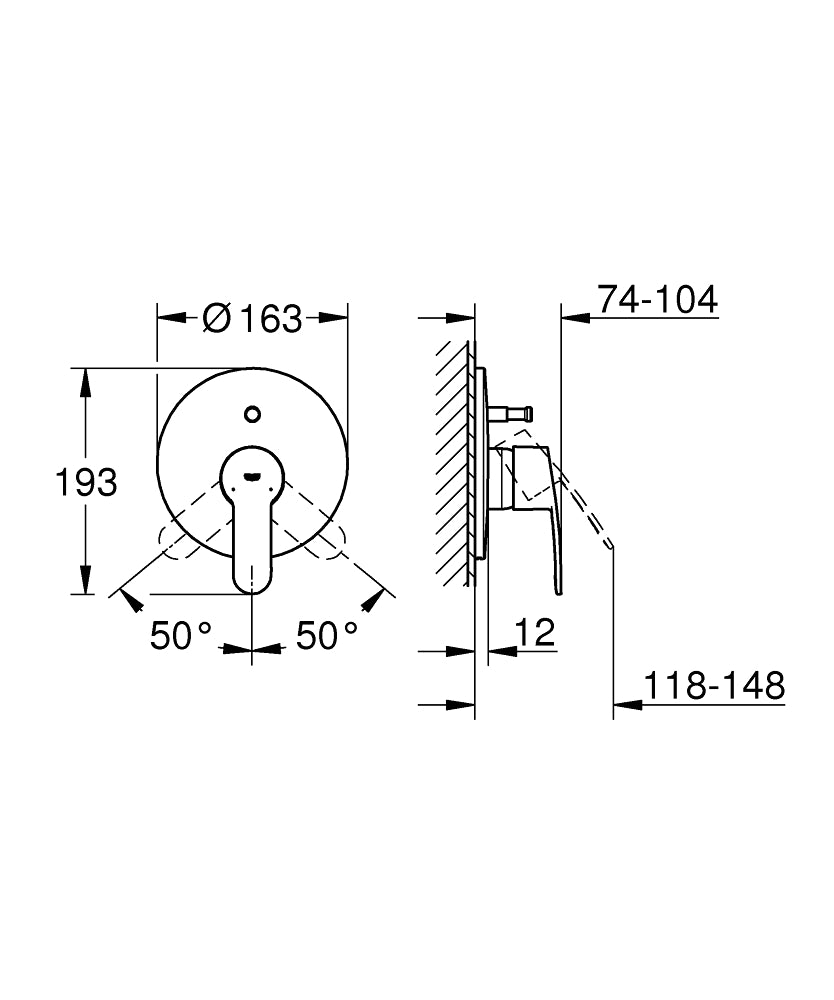 Grohe Eurostyle  Cosmopolitan Ankastre Banyo/Duş Bataryası - 19506002 teknik çizim
