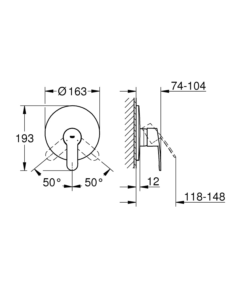 Grohe Eurostyle Cosmopolitan Ankastre Duş Bataryası - 19507002 teknik çizim