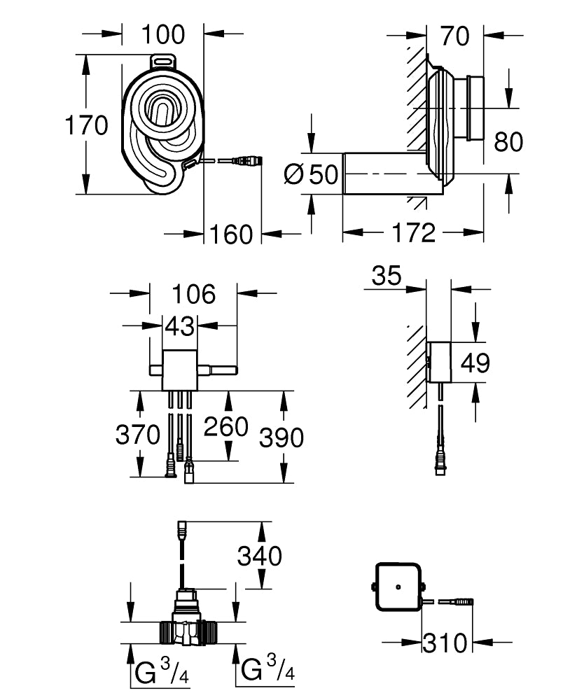Grohe Pisuar Için Sıcaklık Sensörü - 39368000 teknik çizim
