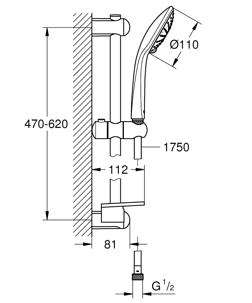 Grohe Duş Seti 2 Akışlı Euphoria Krom - 27230001 teknik çizim