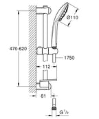 Grohe Duş Seti 2 Akışlı Euphoria Krom - 27230001 teknik çizim