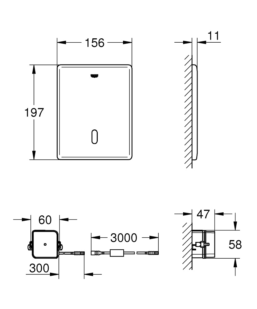 Grohe Gömme Rezervuar  Fotoselli Kumanda Paneli Paslanmaz Çelik - 38698SD1 teknik çizim