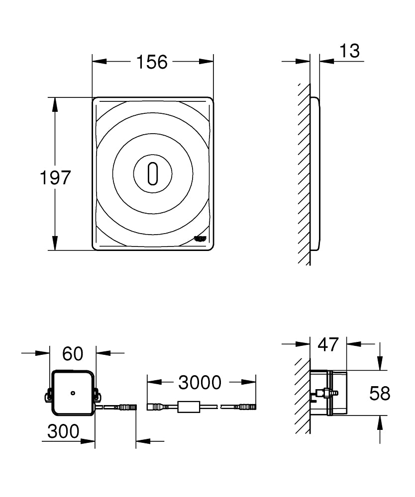 Grohe Gömme Rezervuar  Fotoselli Kumanda Paneli Krom - 38699001 teknik çizim