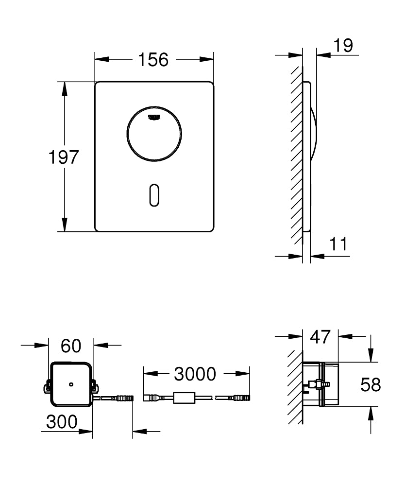 Grohe Gömme Rezervuar  Fotoselli Kumanda Paneli Paslanmaz Çelik - 37419SD0 teknik çizim