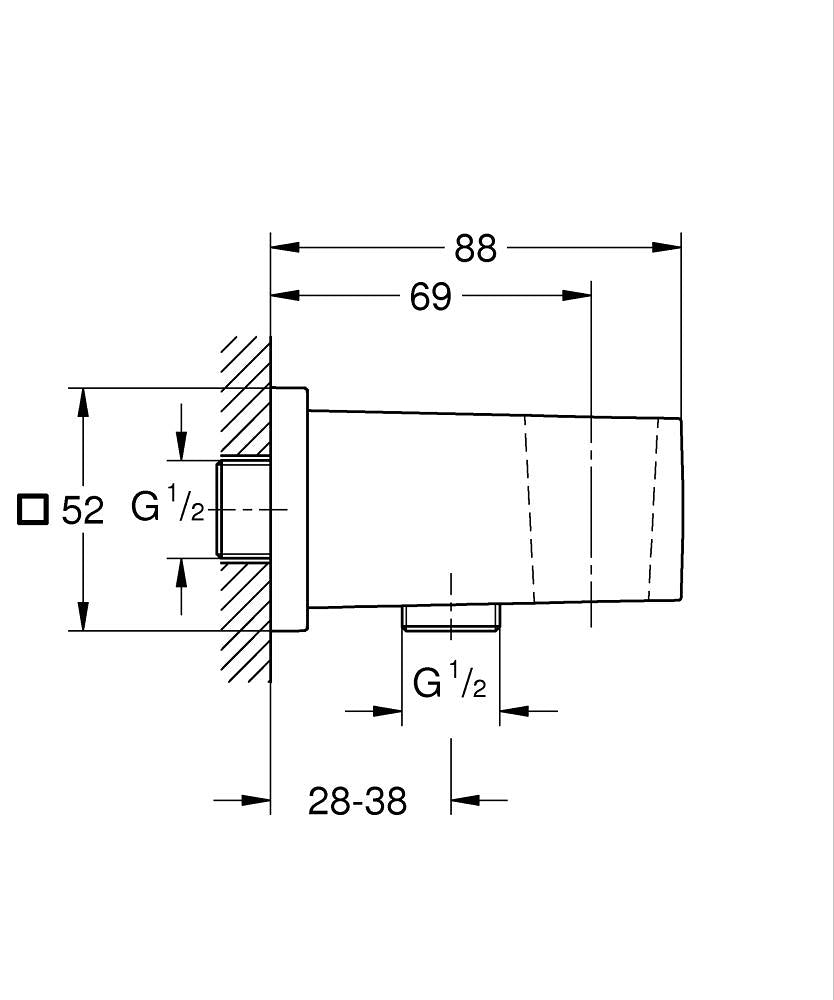 Grohe Euphoria Cube Askılı Duş Çıkış Dirseği Brushed Hard Graphite - 26370AL0 teknik çizim