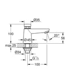 Grohe Zaman Ayarlı Lavabo Batarya Euroeco Cosmopolitan 36265000 teknik çizim