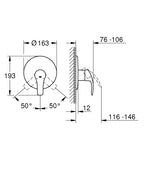 Grohe Eurosmart Tek Kumandalı Duş Bataryası - 19451002 teknik çizim