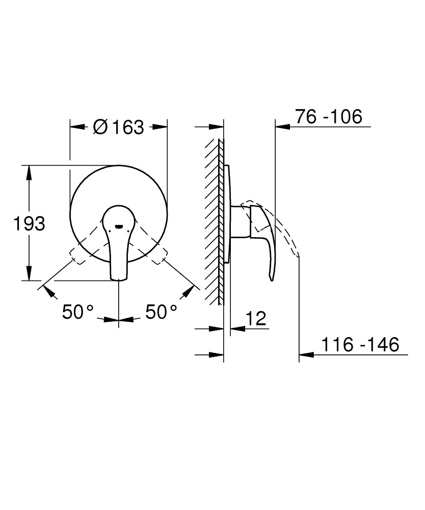 Grohe Eurosmart Tek Kumandalı Duş Bataryası - 19451002 teknik çizim