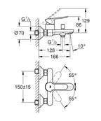 Grohe BauEdge Banyo Bataryası - 23605000 teknik çizim