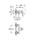 Grohe BauEdge Duş Bataryası- 23636000 teknik çizim