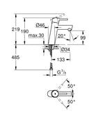 Grohe Lavabo Bataryası Concetto M-Boyut Krom - 23451001 teknik çizim