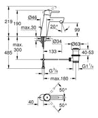 Grohe Lavabo Bataryası Concetto M-Boyut Krom - 23450001 teknik çizim