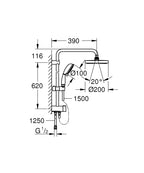 Grohe New Tempesta Rustic System 200 Duvar Bağlantılı, Divertörlü Duş Sistemi-27399002 teknik çizim