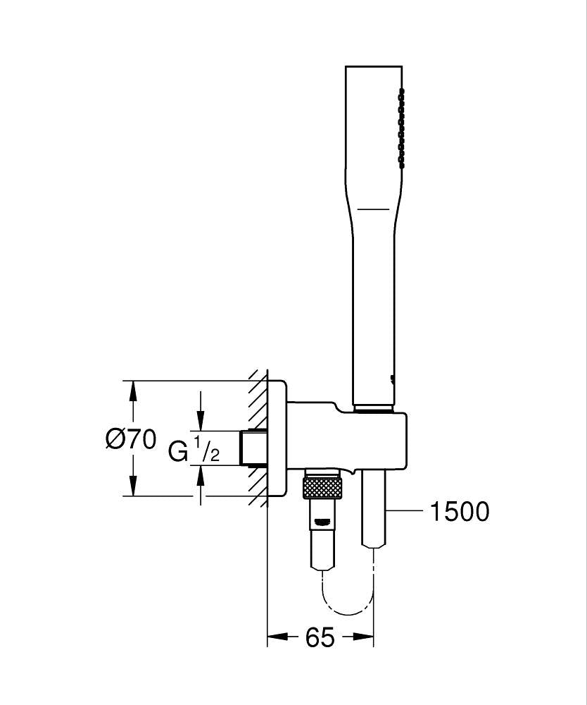 Grohe Su Çıkış Dirsekli El Duş Seti Euphoria Krom - 26404000 teknik çizim