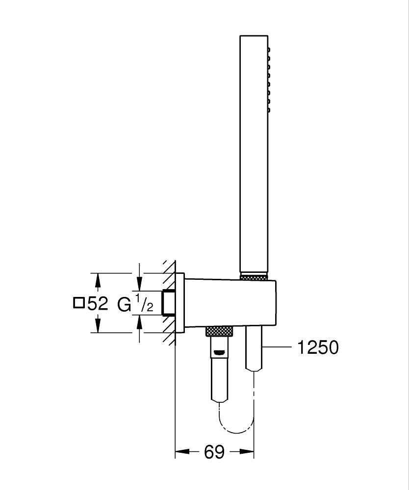 Grohe Su Çıkış Dirsekli El Duş Seti Euphoria Cube Krom - 26405000 teknik çizim