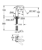 Grohe Essence Tek Kumandalı Lavabo Bataryası M - 24176001 teknik çizim
