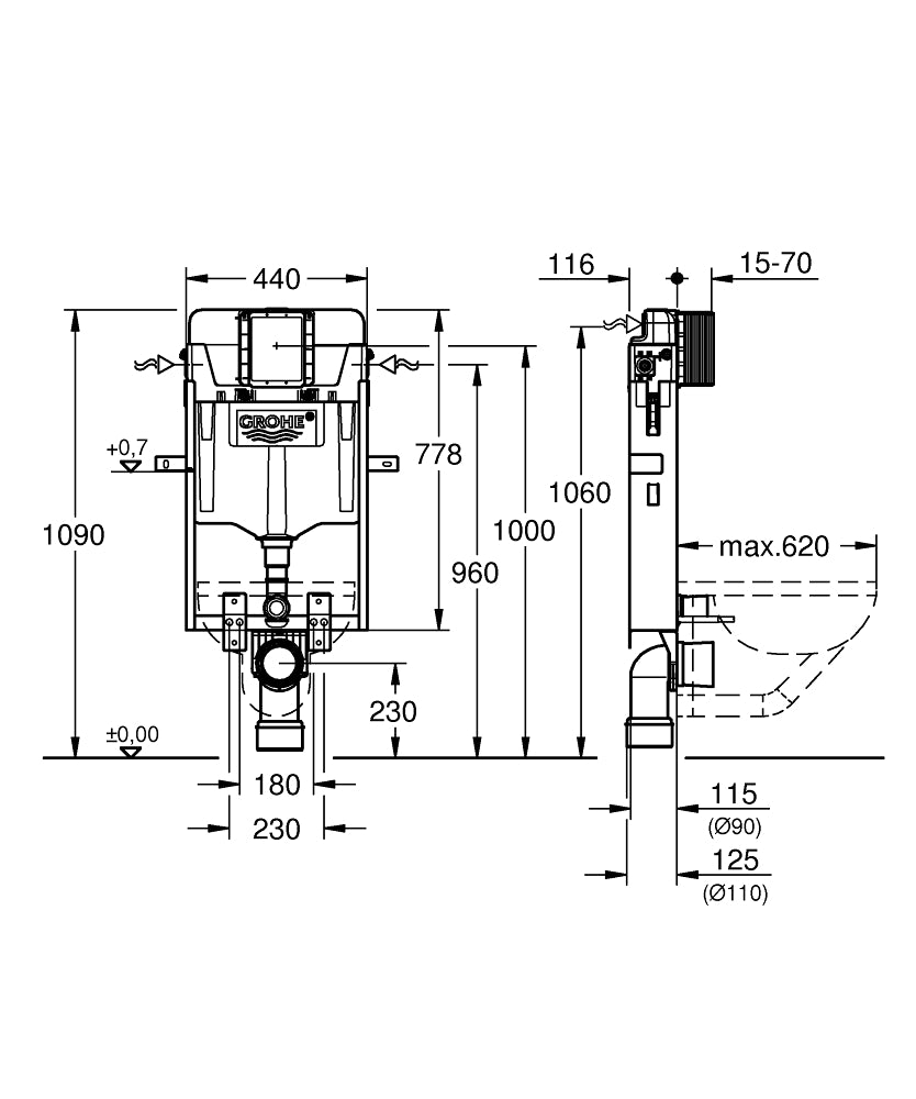 Grohe Uniset Gömme Rezervuar - 39165000 teknik çizim