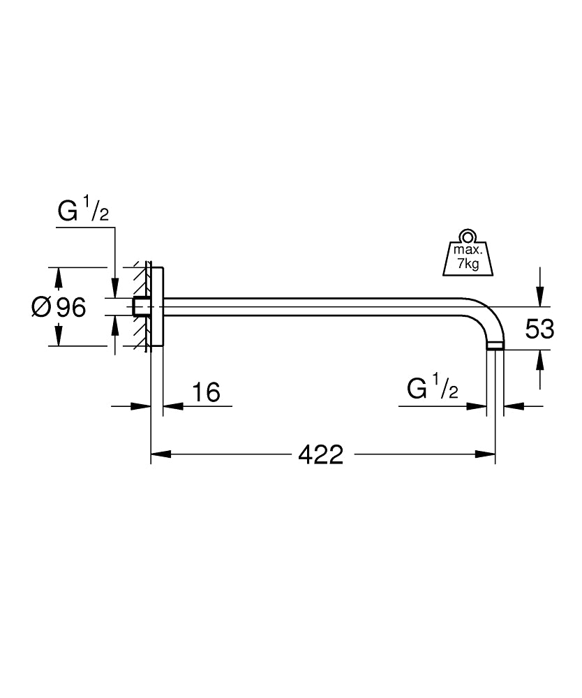 Grohe Rainshower Tepe Duşu Dirseği- 26146000 teknik çizim