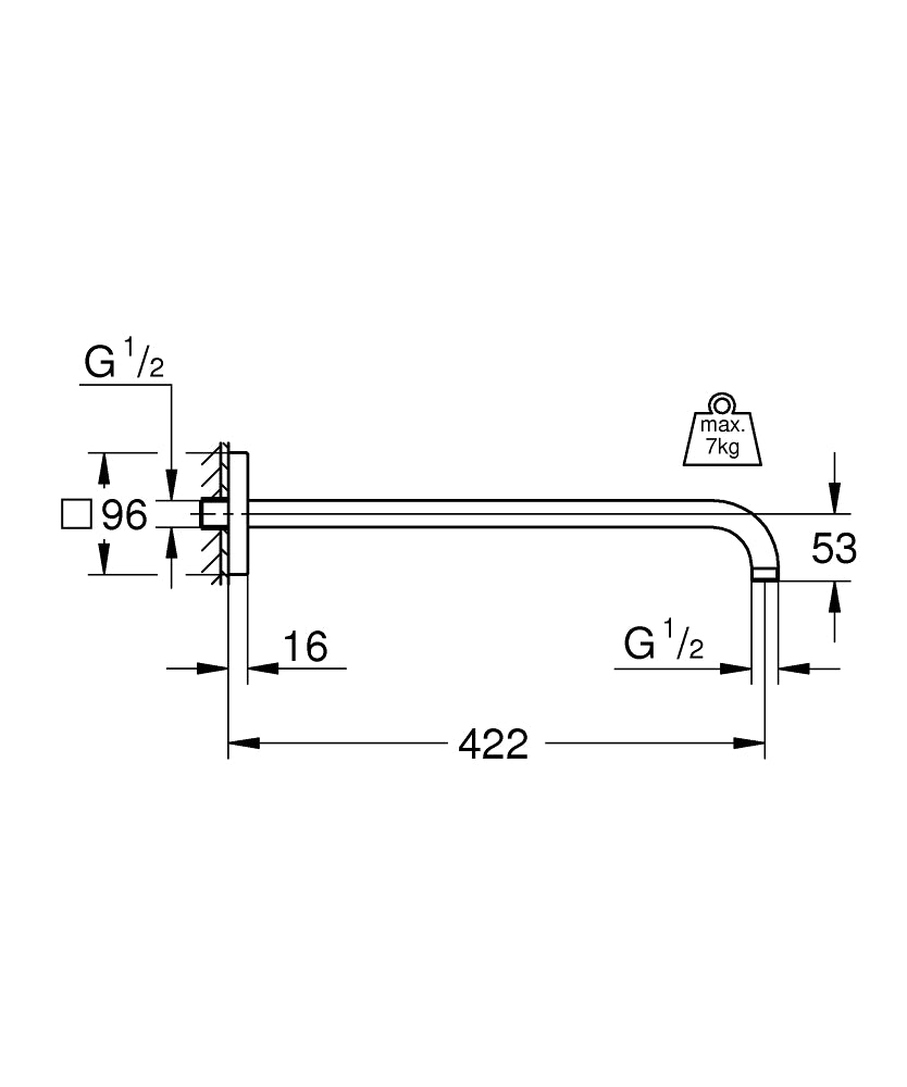 Grohe Rainshower Tepe Duşu Dirseği- 26145000 teknik çizim