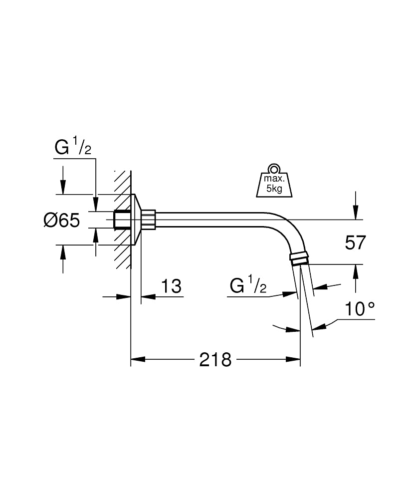Grohe Relexa Duş Başlığı Dirseği 218 Mm - 27406000 teknik çizim