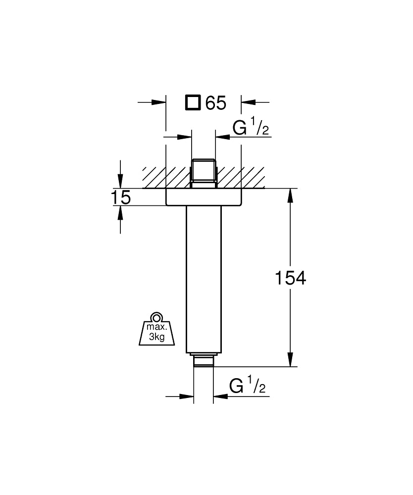 Grohe Rainshower® Tavan İniş Borusu 154 mm - 27711000 teknik çizim