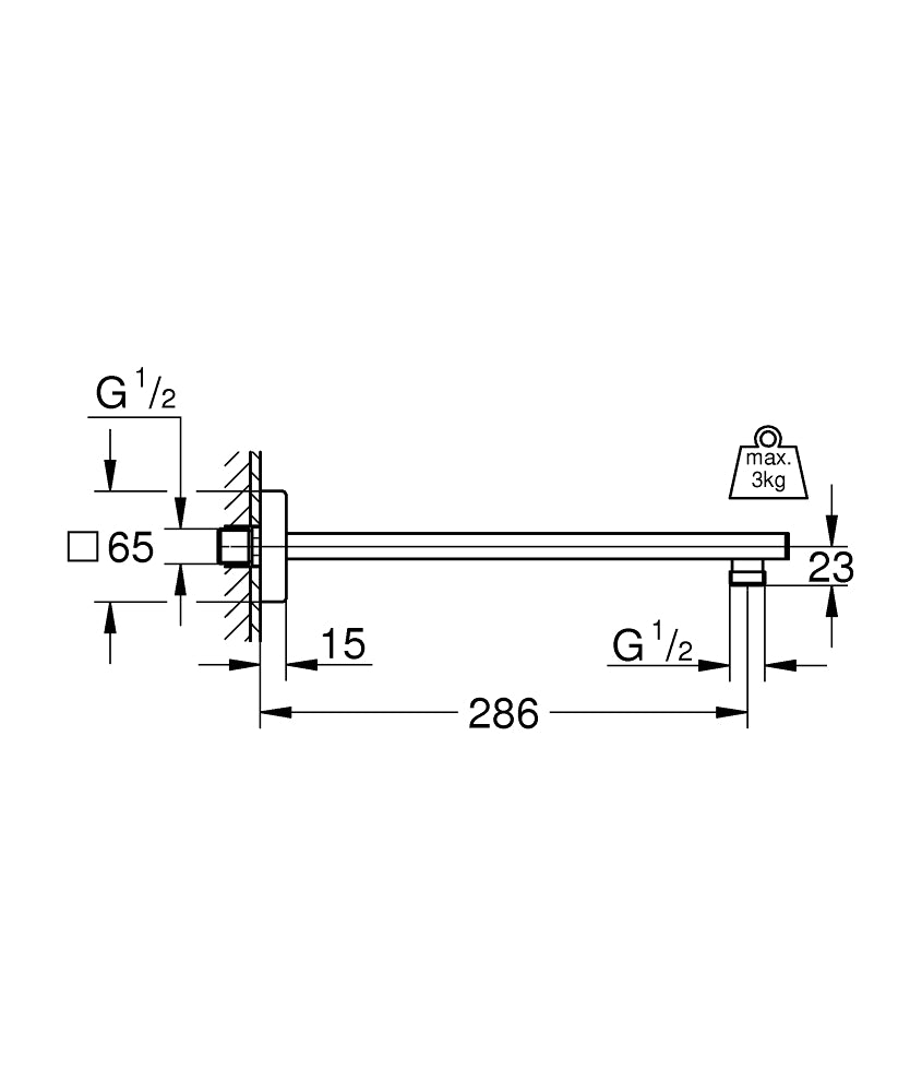 Grohe Rainshower® Tepe Duşu Dirseği 286 mm - 27709000 teknik çizim