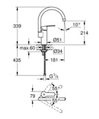 Grohe Eviye Bataryası Döner Borulu Eurostyle Krom - 30221002 teknik çizim