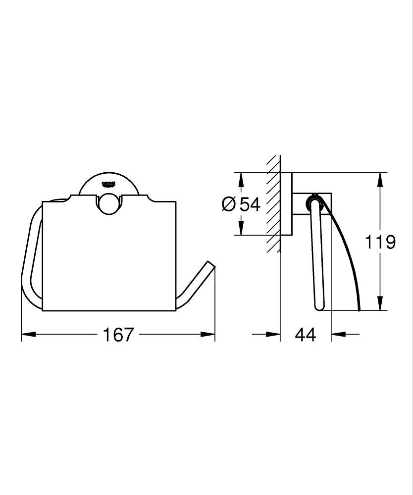 Grohe Essentials Tuvalet Kağıtlığı Kapaklı Mat Siyah - 1024652430 teknik çizim