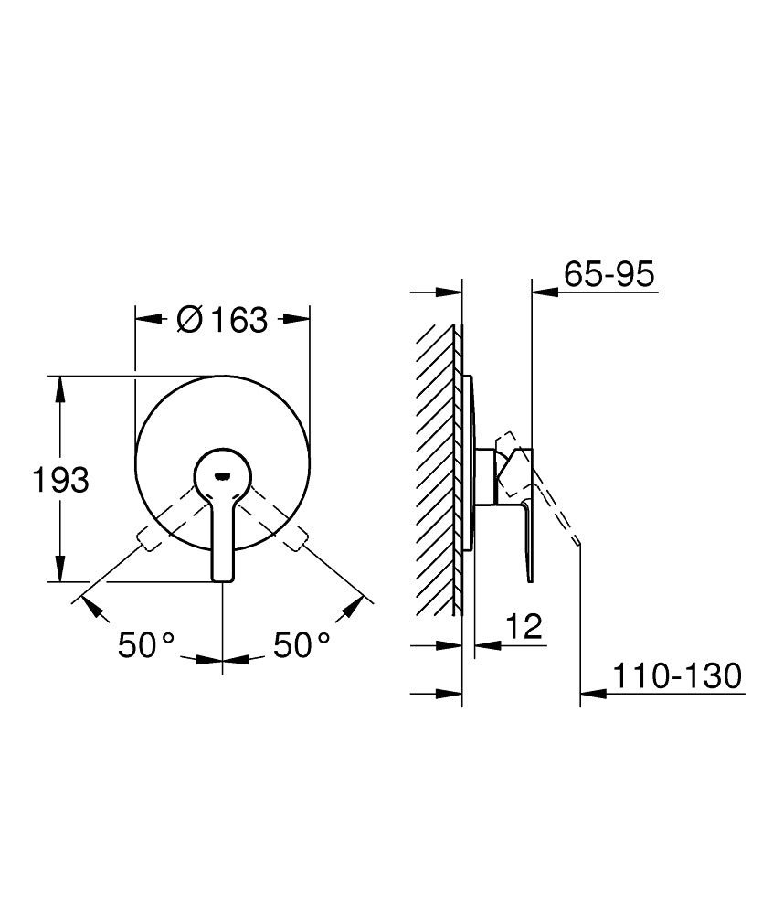 Grohe Lineare Ankastre Duş Bataryası 19296001 teknik çizim