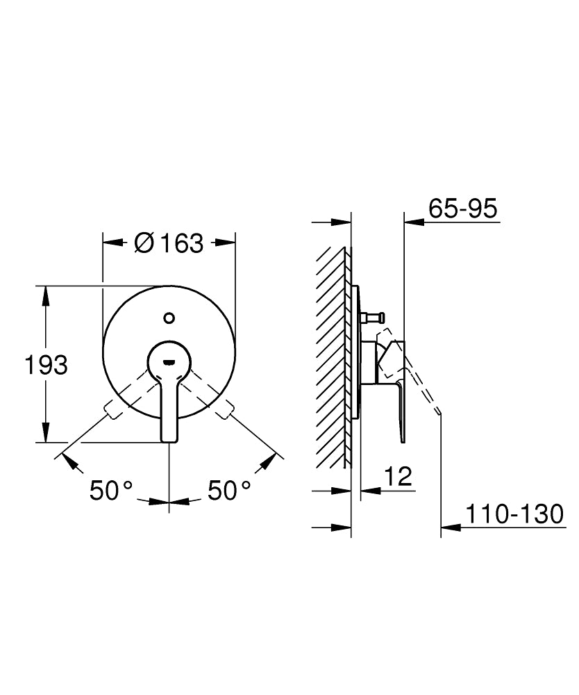 Grohe Lineare New Ankastre Banyo/Duş Bataryası Super Steel - 19297DC1 teknik çizim