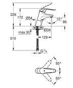 Grohe Lavabo Bataryası Engelli Kullanımına Uygun Krom - 32765000 teknik çizim