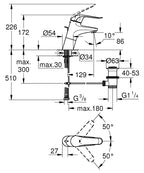 Grohe Lavabo Bataryası Engelli Lavabo İçin Euroeco Krom- 32766000 teknik çizim