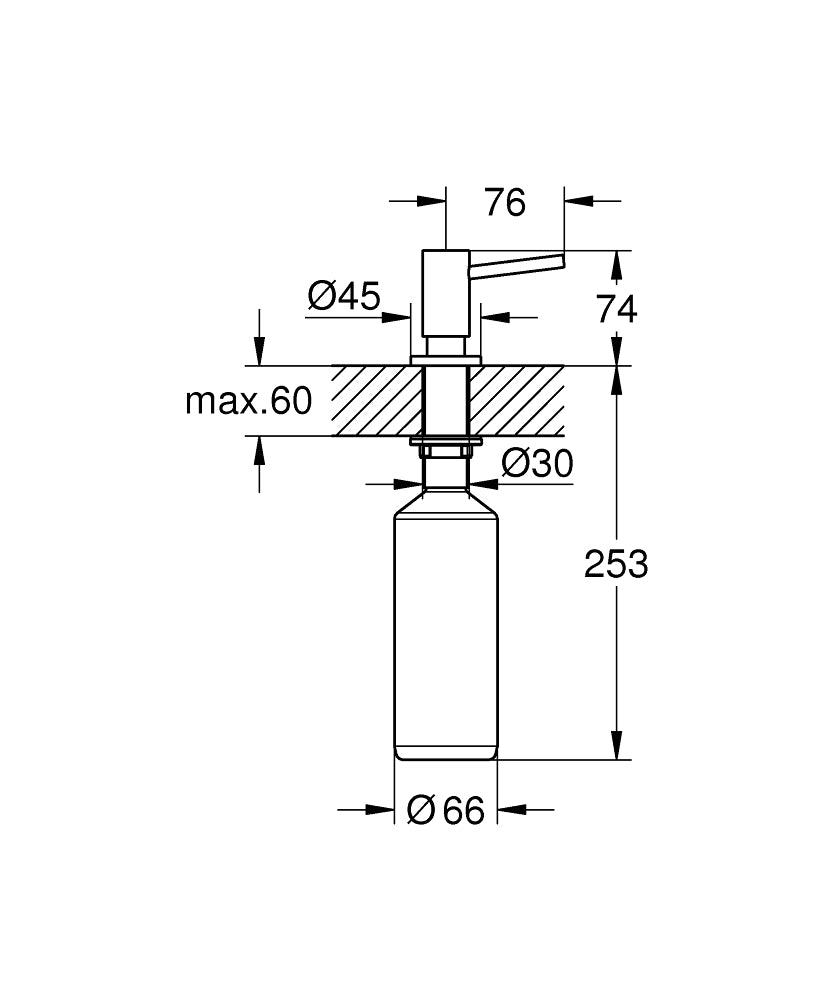 Grohe Cosmopolitan Sıvı Sabunluk Cool Sunrise - 40535GL0 teknik çizim