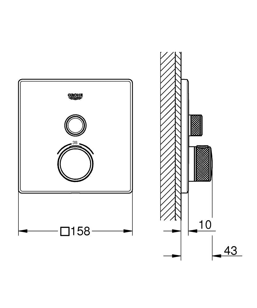 Grohe SmartControl Termostatik Banyo Bataryası Krom-29123000 teknik çizim