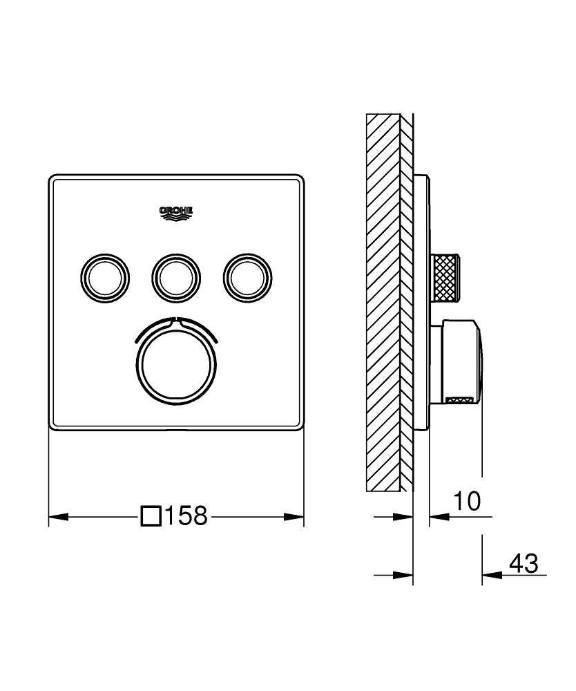Grohe Ankastre Banyo Bat. 3 Çıkışlı SmartControl Krom - 29149000 teknik çizim