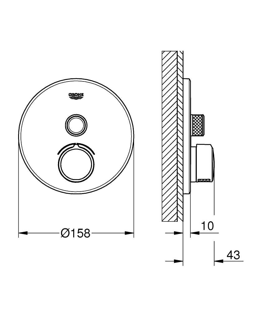 Grohe Smartcontrol Tek Valfli Akış Kontrollü Ankastre Duş Bataryası - 29144000 teknik çizim
