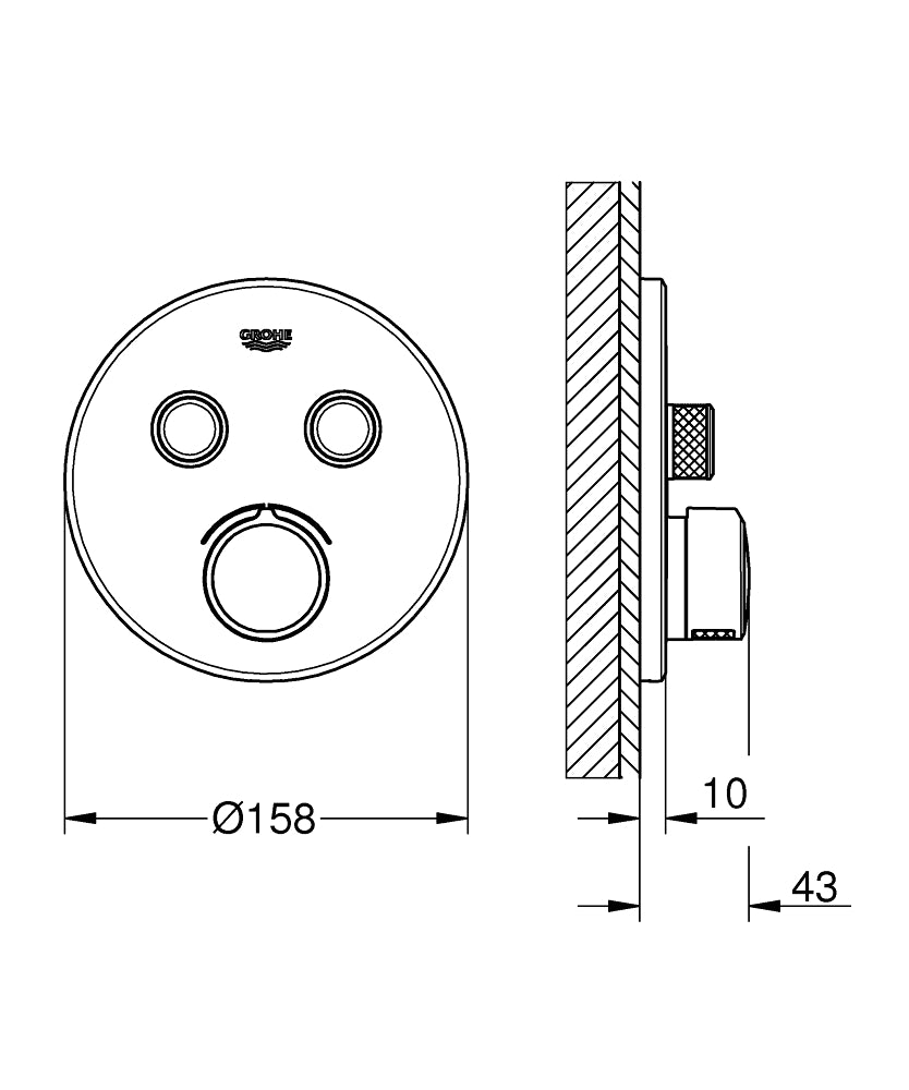 Grohe Smartcontrol Çift Valfli Akış Kontrollü Ankastre Duş Bataryası 29145000 teknik çizim