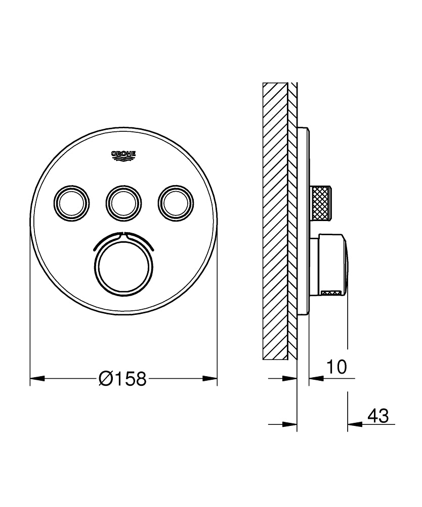 Grohe Smartcontrol 3 Valfli Akış Kontrollü Ankastre Duş Bataryası 29146000 teknik çizim
